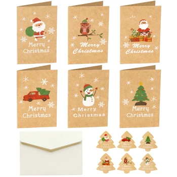  6sets Hârtie Kraft Crăciun Fericit Cadou de Moș Crăciun Xmas Party Invitație Felicitari Blank Card de Pliere cu Plic Autocolant