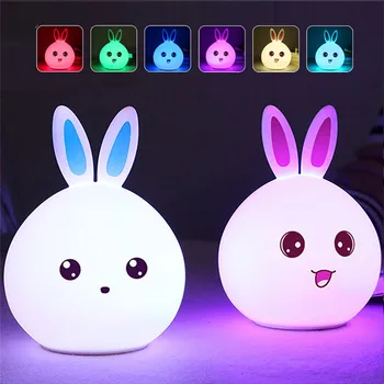  7 Culori Silicon Iepure Lumina De Noapte De Control De La Robinet Cu Senzor Tactil Lampă De Noptieră Decor Dormitor Atmosfera Lampă Pentru Copii Cadouri Pentru Copii