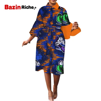  Africa de Haine pentru Femei Tricou Petrecere de Moda Stil Maneca Lunga Reglați Centura Plus Dimensiunea Îmbrăcăminte Bazin Dashiki Rochie de Imprimare WY9424