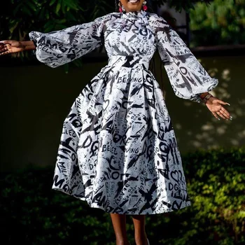  African Rochii Pentru Femei Musulmane Boubou 2022 Noutate Maxi Folal Haine Kanga Îmbrăcăminte Dubai O-gât Noua Moda cu Maneci Lungi