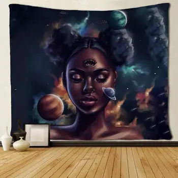  Afro Fete Negru Fata Afican American în Galaxy Tapiserii de Perete