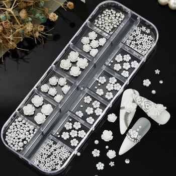  Alb 3D Rășină Floare de Unghii Farmece cu Perle Caviar Margele Nail Art Provizii de Flori de Trandafir de Unghii Știfturi de Unghii Picătură de Transport maritim