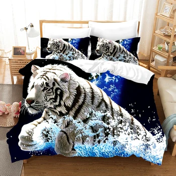  Alb Negru Tigru Apă Rece 3D Set de lenjerie de Pat Animal Print Carpetă Acopere Set Cuvertura de pat pentru Fete Pentru Copii Cadouri Twin Plin Regina King Size