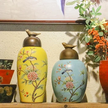  American Flori Și Păsări de Stocare borcan Nou de uz Casnic Chinez Moale Podoabă Vestibul Vin Model de Dulap Cameră borcan din ceramica vaza