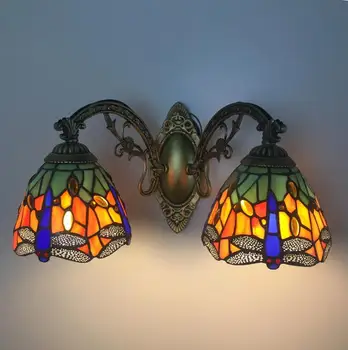  American grădină țara lampă de perete de sticlă de culoare lampă de noptieră oglindă lampă față Libelula lampă de perete cu intrerupator