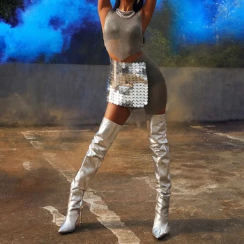  Arden Furtado 2022 moda toamna femei sexy, cu toc inalt de 10 cm cutat peste genunchi cizme de argint, de aur genunchi ridicat cizme de mari dimensiuni 41