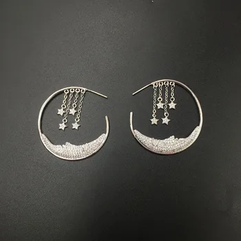  Argint 925 Ac Micro-Zircon incrustate Stele de lux cercei ciucure Luna Cercul de Creatie cercei hipster Internet celebritati