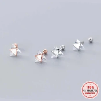  Argint 925 Clipeală Triunghi Cercei Stud pentru Femei Copii Fete Copii Mini Minimalist Bijuterii DA592