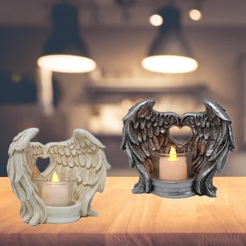  Aripă de înger Suport Lumanare Ceai de Lumină LED-uri sfesnice Aripă de Înger Statuie Figurine Suport Lumanare Rășină Memorial Cadou