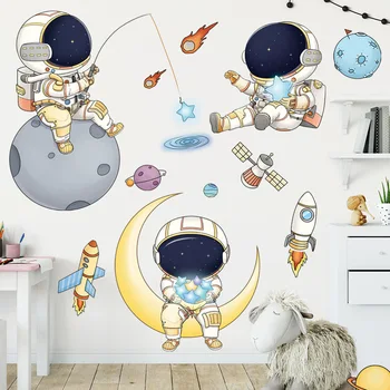  Autocolante de perete pentru Băieți Dormitor Desene animate Planeta Exterior DIY Arta de Perete de Vinil Decal Stele Glaxy Tapet Decor pentru Camera Copil Pepinieră