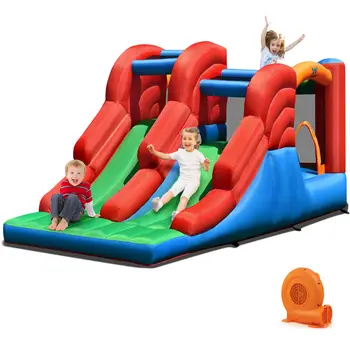  Babyjoy Gonflabile Casă 3-in-1 Dual Slide-uri Sărituri Castle Bouncer w/ 550W Suflantei