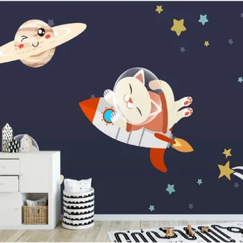 Bacal Desene animate de nave Spațiale Autocolante de Perete pentru Copii Camera Copilului Stele Perete Fundal 3D Tapet, picturi Murale 16d foto picturi Murale