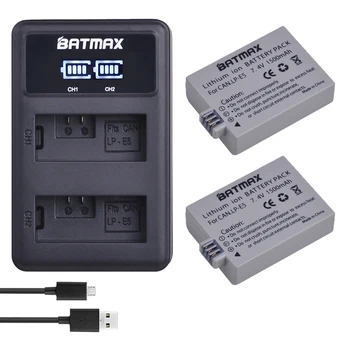  Batmax 2 buc LP-E5 LPE5 LP E5 aparat de Fotografiat Baterie+LED Dual USB Incarcator pentru Canon EOS 450D 500D 1000D Kiss X3 Sărut F Rebel Xsi