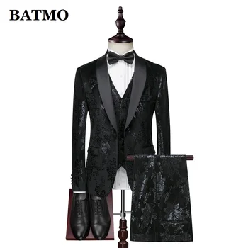  BATMO 2019 new sosire moda flori imprimate casual, costume de bărbați,pentru bărbați rochie de mireasa,jachete+pantaloni+vesta,XZ303
