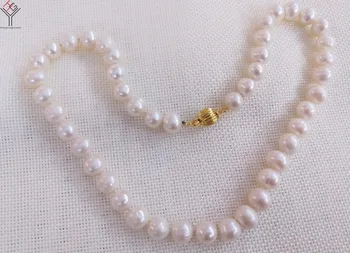  Bijuterii femei 7x8mm naturale colier de perle white pearl margele colier culoare aur incuietoare real de perle de cultură de apă dulce