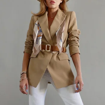  Birou Doamnă Moda Blazer cu acces Gratuit la Centura 2021 Femeile Culori Solide Dublu Rânduri Casual Bussiness Blazer Vintage Stil Britanic