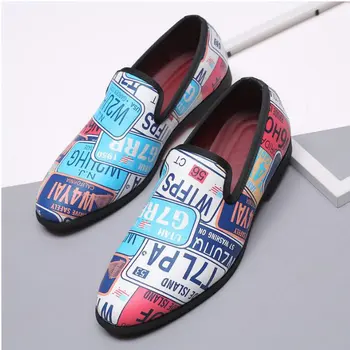  Brand de lux 2019 Barbati Mocasini Mocasini Respirabil Aluneca pe Graffiti de Conducere Pantofi Barbati Casual Pantofi din Piele Plus Dimensiune 47 A21-27