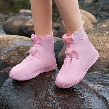  Buton roz-Impermeabil Pantof Acoperă Reutilizabile Galoși Anti Skid Fixează Mare Sus Pantofi de Apă Protecție Galoși Papuceii Acoperi