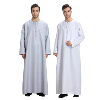  Bărbați musulmani Jubba Echipa Maneca Lunga Culoare Solidă Respirabil Robe 2022 Ramadan Islamic arabă Caftan Bărbați Abaya Eid Mubarak S-3XL