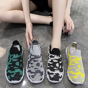  Camuflaj Platforma Adidasi Femei Tricot Slip-on Mocasini Șosete, Pantofi Casual, Pantofi de sex Feminin, în aer liber, care Rulează Pantofi Sport Femei туфли