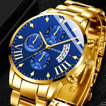 Casual Mens Ceasuri de Aur din Oțel Inoxidabil Încheietura Ceasuri pentru Barbati Business Calendar Ceas de Lux Bărbați Cuarț Ceasuri Relogio