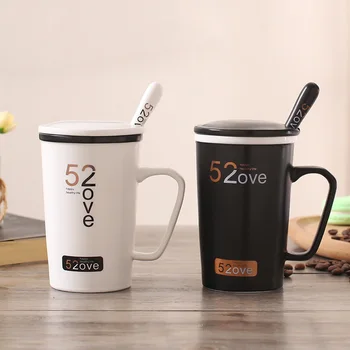  Ceramica de Cafea cu Lapte Ceai, Cani cu Capac si Lingura la Modă Dimineață Iubitorii de Cana Cani Cadou de Ziua TC211