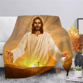  CLOOCL Isus Flanel Pătură Hristos Dumnezeu Sherpa Pătură de Moda Arunca Pătură Adult Crăciun Fericit Cadou de Călătorie Decor Quilt
