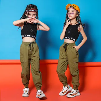  Copiii Hip Hop Îmbrăcăminte Top Negru Culturilor Vesta De Funcționare Pantaloni Casual Pentru Fete De Jazz Costume De Dans Modelul Arată Hainele De Stradă