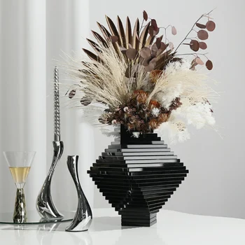  Cristal Mare Vaza De Flori De Lux Cu Interior Negru Design Modern Floare De Sticlă Exsurreal Biroul De Vase De Fleurs Decor Acasă