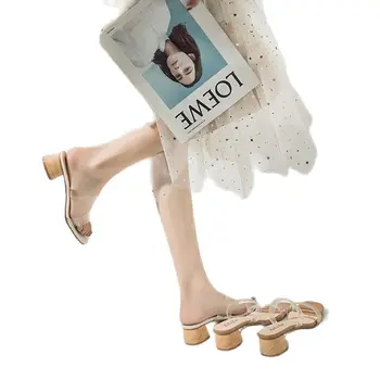  Cu toc transparent sandale femei de moda coreeană 2021 vara noi o linie pahar de vin cu sandale femei