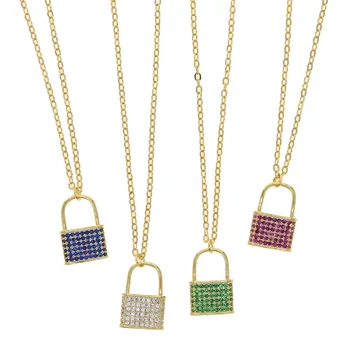  culoare de aur pentru femei de moda bijuterii de înaltă calitate mic cz blocare pandantiv rosu verde albastru alb cubic zirconia colier