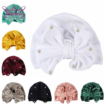  Culoare solidă Manual Bowknot Fete pentru Copii Turban Capace Toamna și Iarna Cald Elastic Pălării de Aur Moale de Catifea, Pălării Cadouri de Vacanță