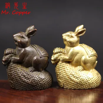  Cupru Antic Sac De Bani Iepure Mic Statuie Desktop Ornament Norocos Figurine De Animale Acasă Feng Shui Decor Accesorii Craft