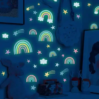  Curcubeu, Nori, Stele Fluorescente Autocolante de Perete Dormitor autoadezive Autocolante Decorare Perete Camera de zi Camera Copiilor D5y8