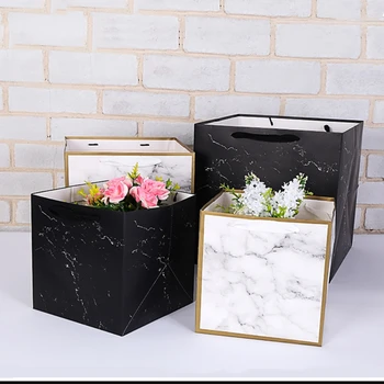  Cutii de cadouri de Marmură în Stil sac de Cadouri Hârtie Kraft Cutie Pentru Flori de Ambalare Cu Coarde Pătrat Cazuri / Cadou de Nunta de Ambalare Cutie de Tort