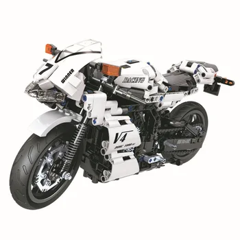  Câștigătorul 7047 716PCS High-tech Motocicleta de Serie Alb Curse de Motociclete Blocuri Moto Model Educațional Cărămizi Jucarii Copii