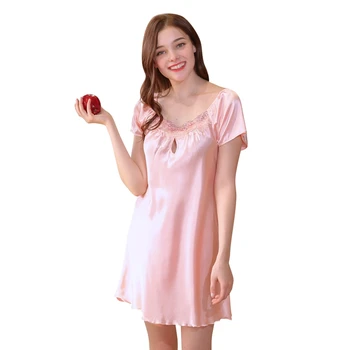 Cămașă de noapte Pentru Femei Dulce Dantela de Culoare Solidă Plus Dimensiune Serviciu Acasă Maneca Scurta Casual Pijamale Gol afară de Proiectare Sens Sleepwear