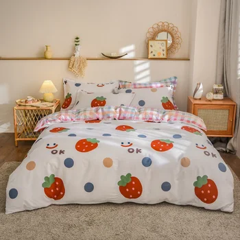  Căpșuni și Dot Drăguț Set de lenjerie de Pat King Queen-Size lenjerie de Pat pentru Copii Moale Mângâietor Acoperi Elevii Dormitor Seturi
