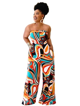  Dashiki Africane Salopeta Haine Femei Dantelă-Up Strapless Salopetă De Vară Noi De Imprimare De Moda Sexy Pantaloni Largi Picior Africane Salopete