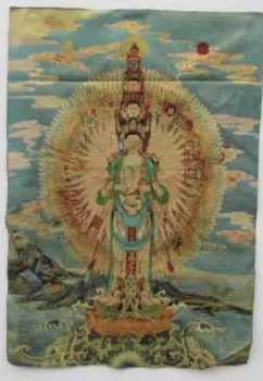  De aur, de mătase broderie thangka de mii de arme kwan-yin Tibet și Nepal