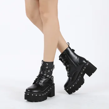  De Brand Nou de Înaltă Femei Cizme cu Platforma Goth Cosplay Punk de Metal Cataramă Tocuri inalte Cizme Femei 2021 Strada Pene de Pantofi de Femeie