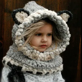  De Iarna Pentru Copii Căciulă Caldă Fox Pălărie Eșarfă Earflap Manual Tricot De Lână Capac