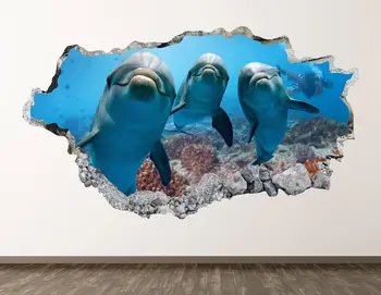  Delfinii Perete Decal - Ocean Adânc de Animale 3D Distrus Arta de Perete Autocolant pentru Copii Decorul de Vinil Acasă Poster Cadou Personalizat KD849