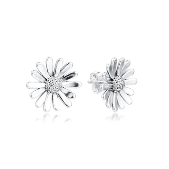  Deschide Daisy Floare Cercei Stud Declarație Clară CZ Sterling-Silver-Bijuterii de 100% pentru Femei Luminos Brincos Oorbellen Pendientes