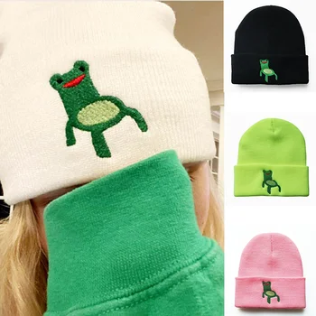  Desene Animate Noi Froggy Scaun Broderie Beanie Hat Pentru Femei Fete Drăguț Broasca Lână Tricotate Capota Pălărie HipHop Băiat Bărbați Chelioși Căciuli Capac