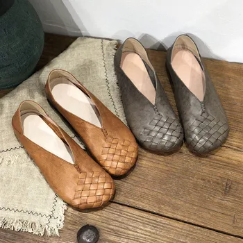  Din Piele Femei Pantofi Mocasini Platforma 2021 Handmade Piele Țesute Pantofi Retro De Înaltă Calitate Pantofi Femei Zapatos De Mujer