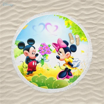  Disney Mickey Mouse Minnie Mouse Cupluri Desene animate Rotund Prosop de Plajă cu Ciucuri 150x150cm Dimensiune Microfibra Prosop de Baie pentru Copii
