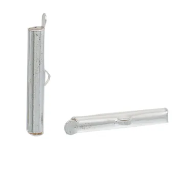  DoreenBeads Fier pe bază de Aliaj de argint de culoare Cablul Capace Pentru Bijuterii Colier Bratara Cilindru 30 mm(1 1/8
