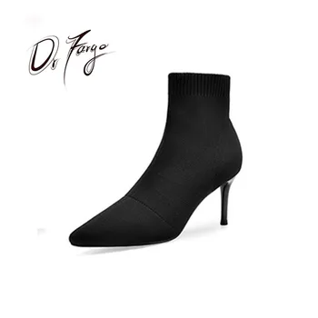  DRFARGO Glezna Cizme Pantofi Femei Tricotat Șosete Cizme Silp Subliniat Deget de la picior Elastic 7.5 cm Toc Subțire de Mare de Moda Chelsea Zapatos