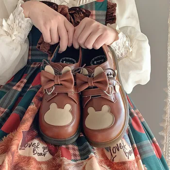  Drăguț lolita pantofi de iarna plus catifea ține de cald Japonez retro din piele pantofi student moale fata de epocă bowknot cap rotund pentru